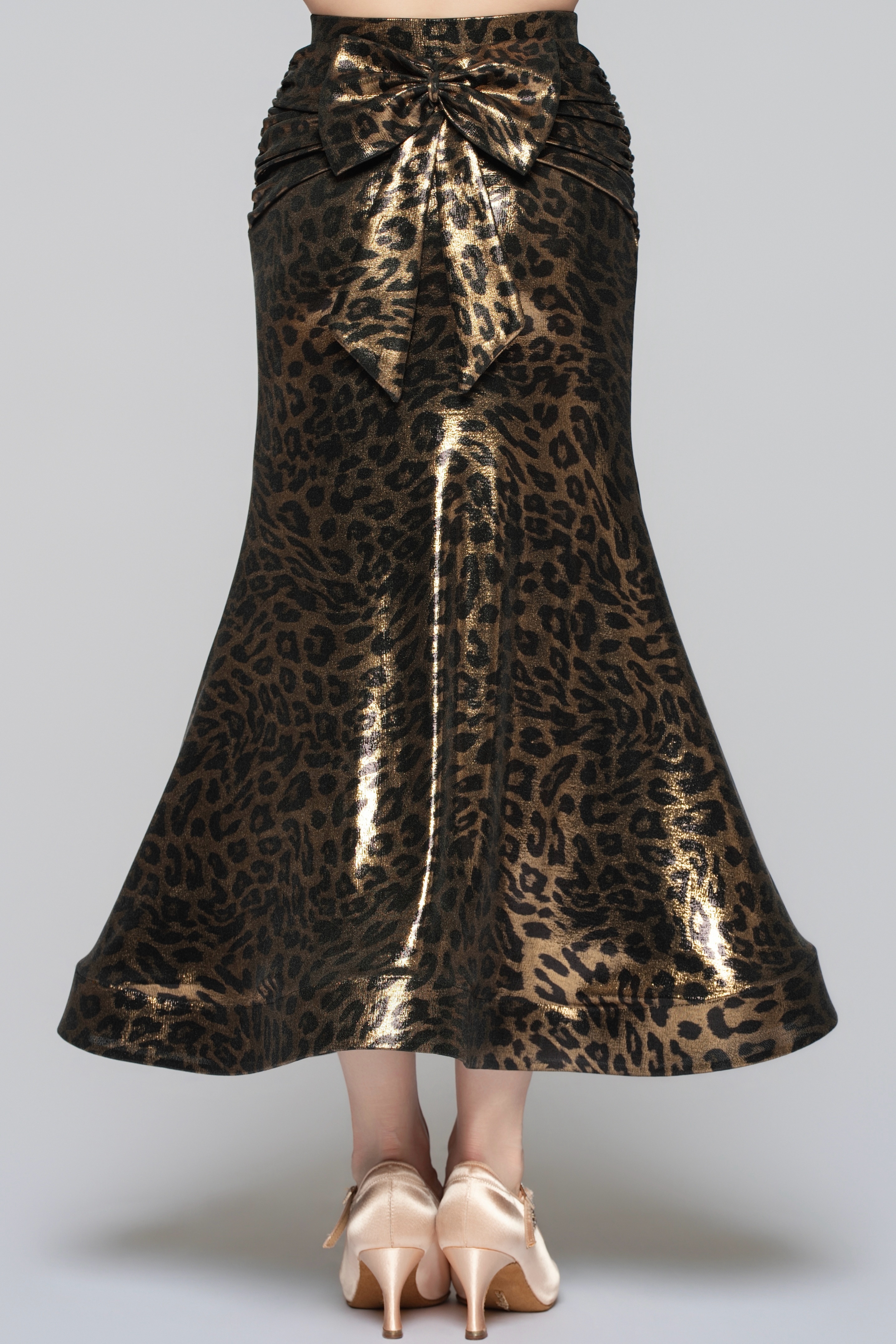 Women's Shiny Leopard Print Bow Modern Skirt（Black Gold）#251138