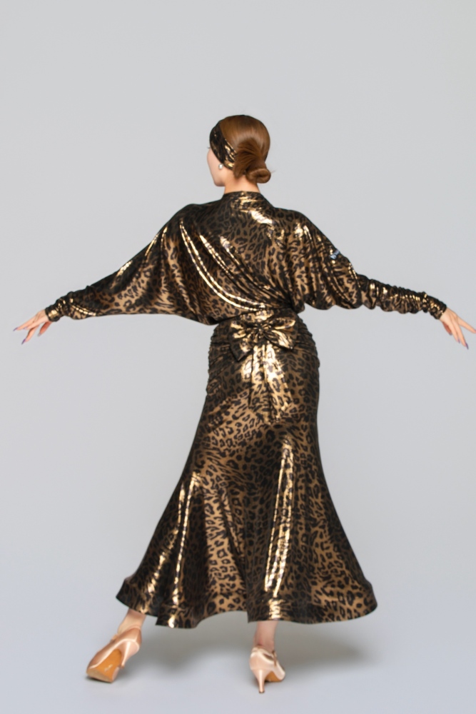 Women's Shiny Leopard Print Bow Modern Skirt（Black Gold）#251138