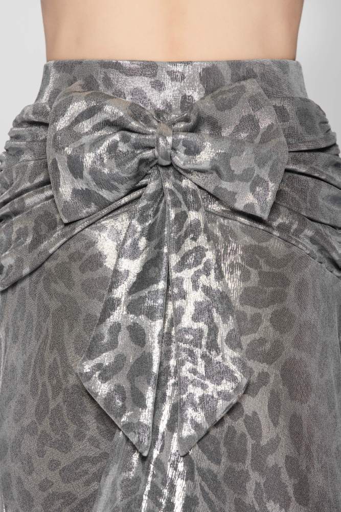 Girls' Shiny Leopard Print Bow Modern Skirt（Black Gold）#251142