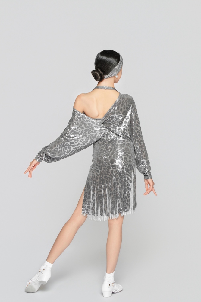 Girls' Shiny Leopard Print Reversible Tie-Up Top（Black Gold）#251140