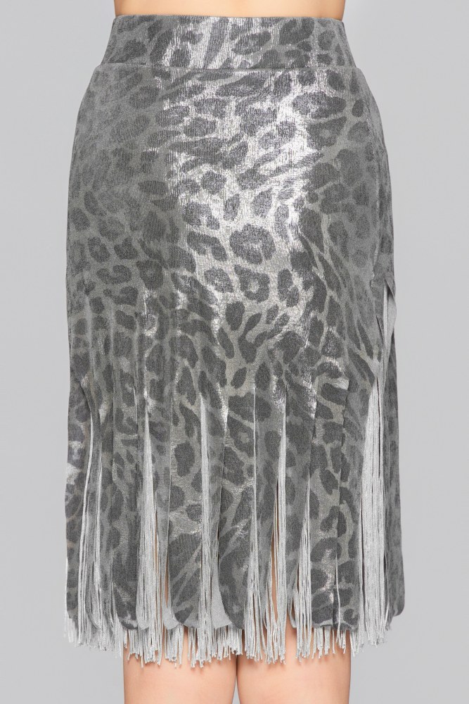 Girls' Shiny Leopard Print Fringe Strip Latin Skirt（Black Gold）#251141