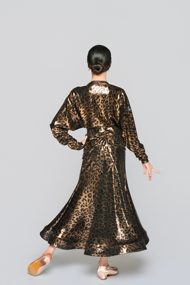 Girls' Shiny Leopard Print Bow Modern Skirt（Black Gold）#251142