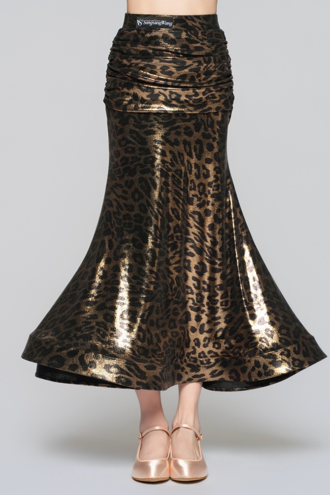Girls' Shiny Leopard Print Bow Modern Skirt（Black Gold）#251142