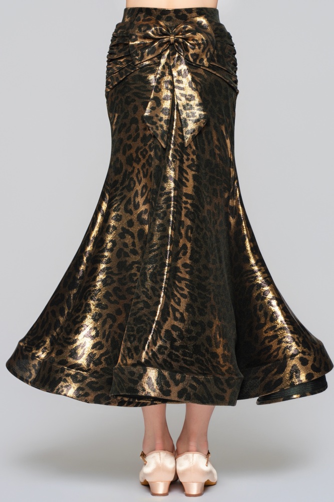 Girls' Shiny Leopard Print Bow Modern Skirt（Black Gold）#251142