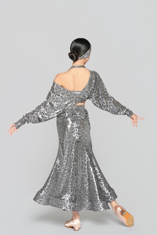 Girls' Shiny Leopard Print Reversible Tie-Up Top（Black Gold）#251140