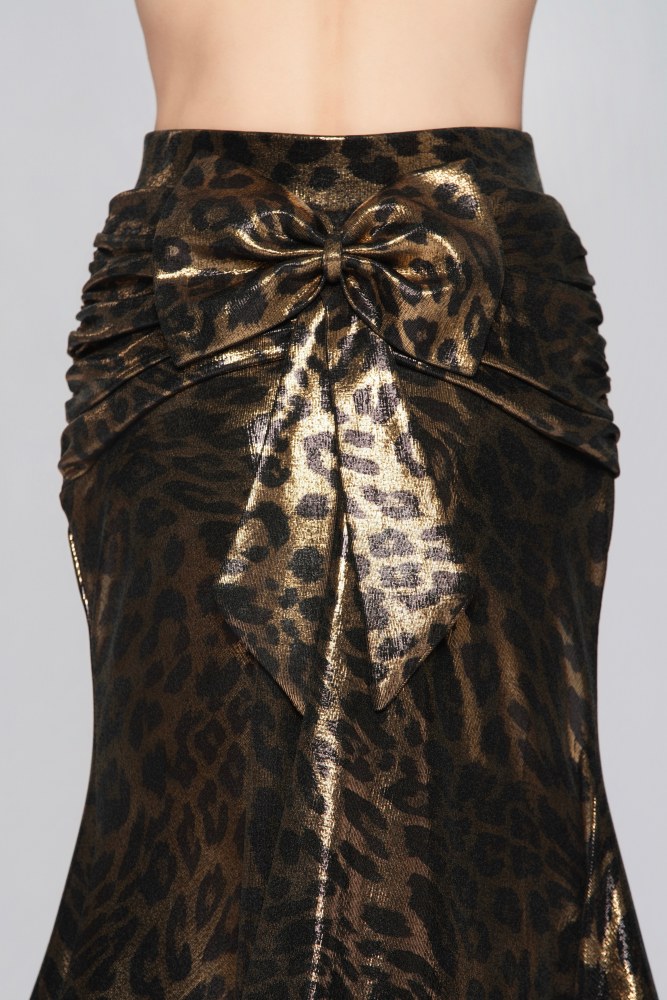 Girls' Shiny Leopard Print Bow Modern Skirt（Black Gold）#251142