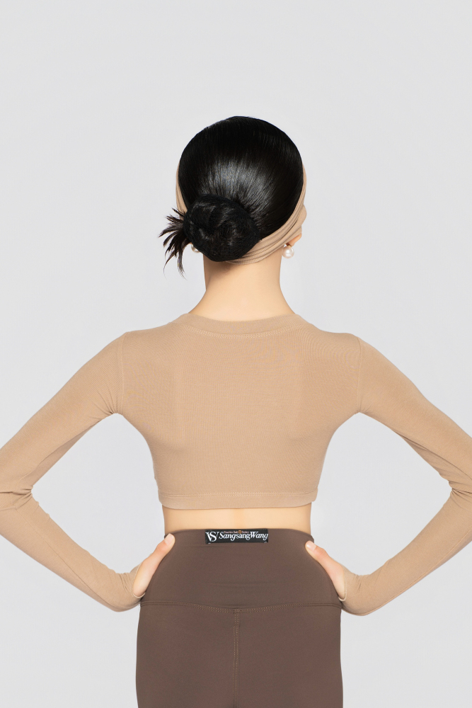 Girls' Fine Ribbed Long-Sleeve Cropped Top(Black)#251205