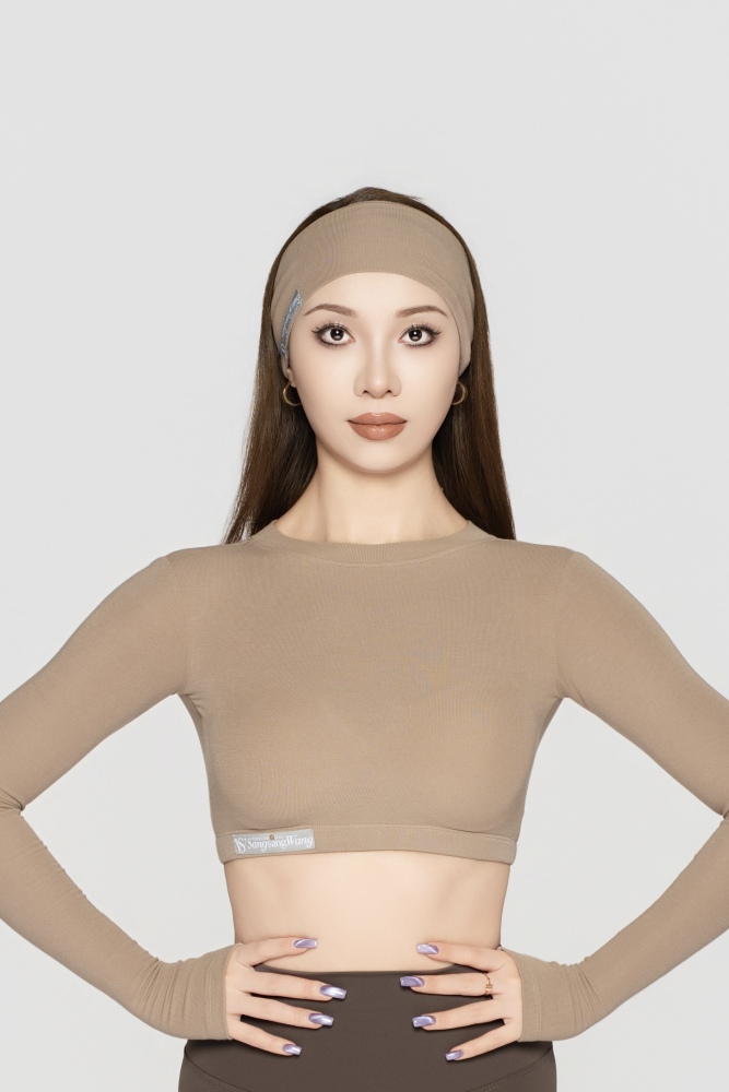 Women's Fine Ribbed Long-Sleeve Cropped Top(Black)#251201