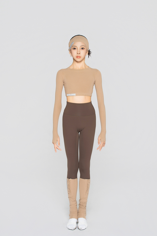 Girls' Fine Ribbed Long-Sleeve Cropped Top(Black)#251205