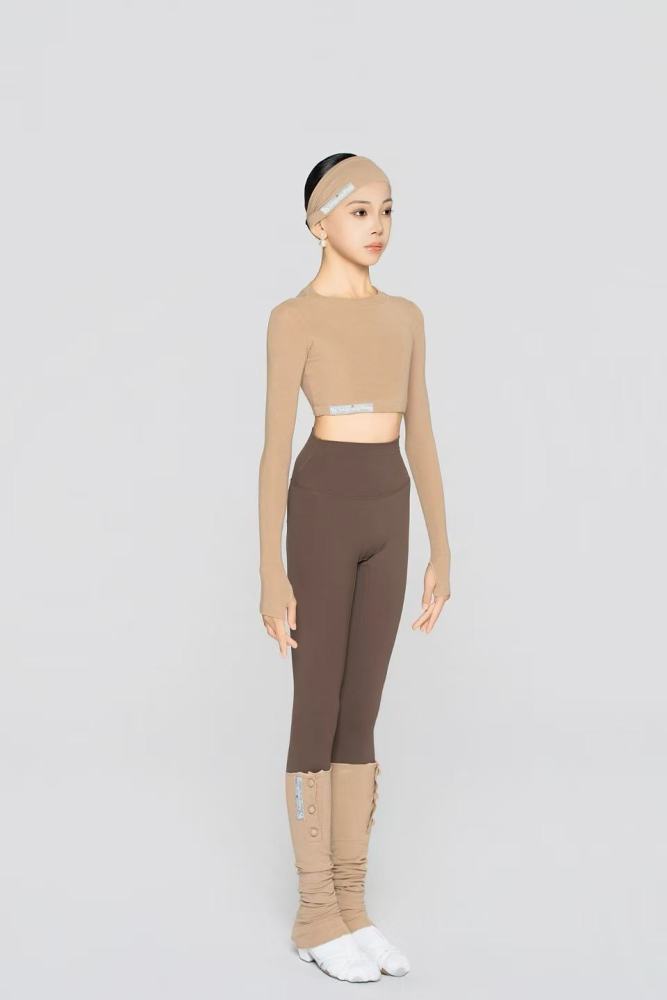 Girls' Fine Ribbed Long-Sleeve Cropped Top(Black)#251205