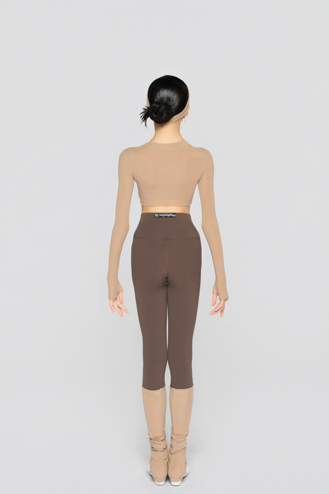 Girls' Fine Ribbed Long-Sleeve Cropped Top(Black)#251205