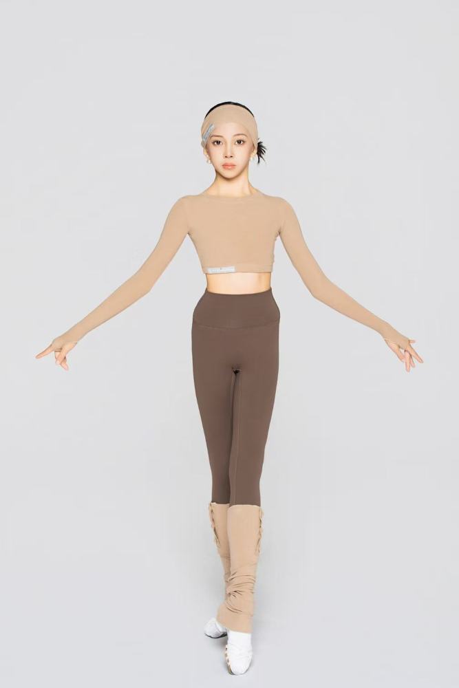 Girls' Fine Ribbed Long-Sleeve Cropped Top(Black)#251205
