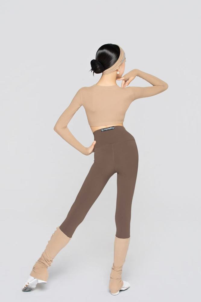 Girls' Fine Ribbed Long-Sleeve Cropped Top(Black)#251205