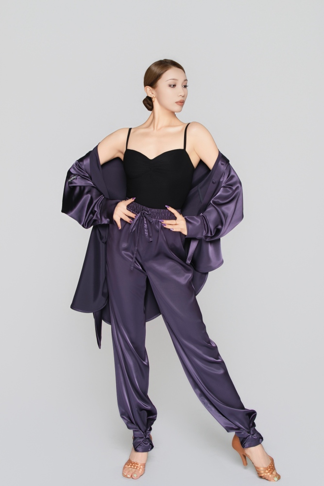 Women's Silk Tie-front Reversible Blouse (Quiet Purple)#251212