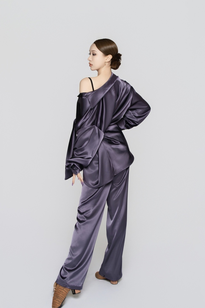 Women's Silk Tie-front Reversible Blouse (Quiet Purple)#251212