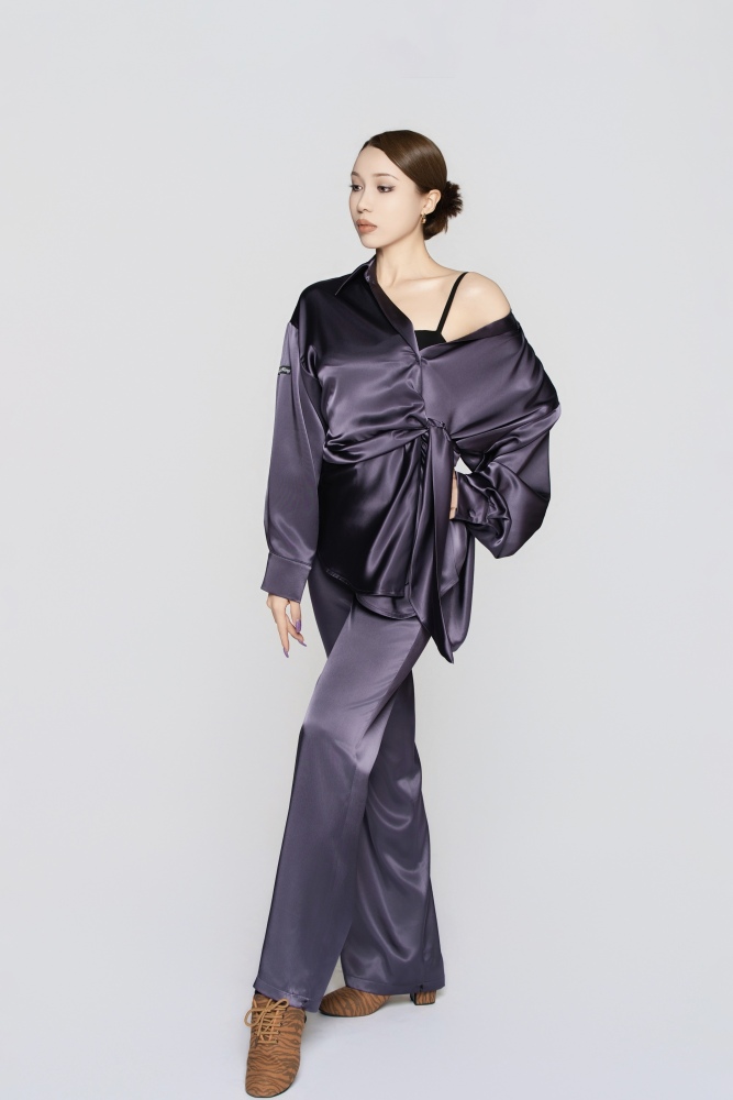 Women's Silk Reversible Pants (Quiet Purple)#251213
