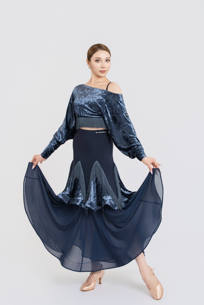 Fringe Diamond Velvet Modern Skirt(Blue)#251228