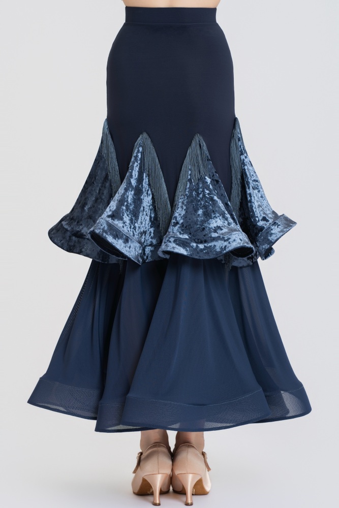 Fringe Diamond Velvet Modern Skirt(Blue)#251228