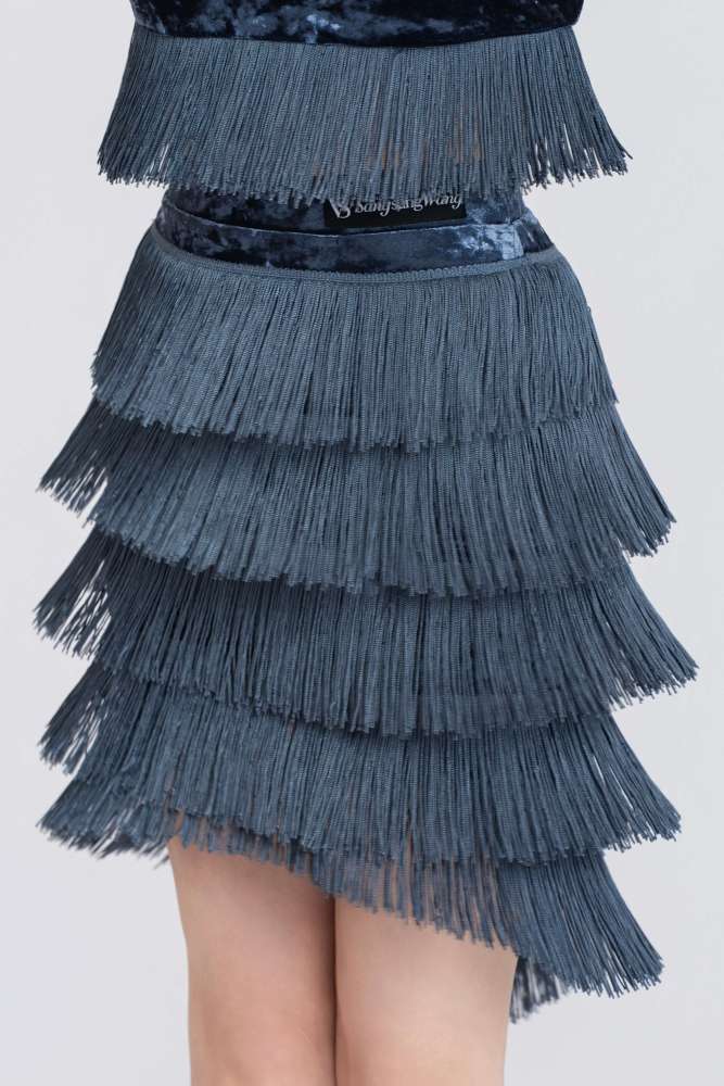 Stretchy Fringe Diamond Velvet Mermaid Skirt(Blue)#251227