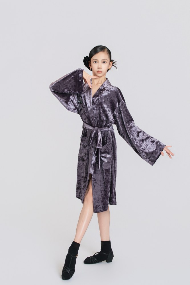 Girls’ Diamond Velvet Competition Robe (Purple)#251218