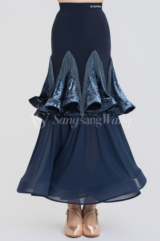 Fringe Diamond Velvet Modern Skirt(Blue)#251228