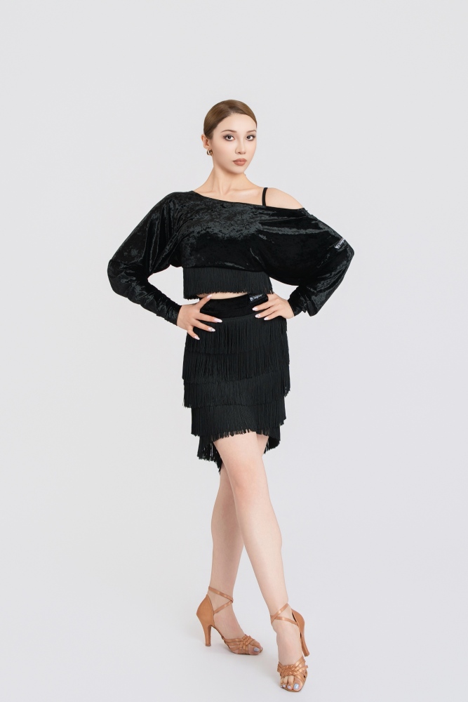 Stretchy Fringe Diamond Velvet Mermaid Skirt(Blue)#251227