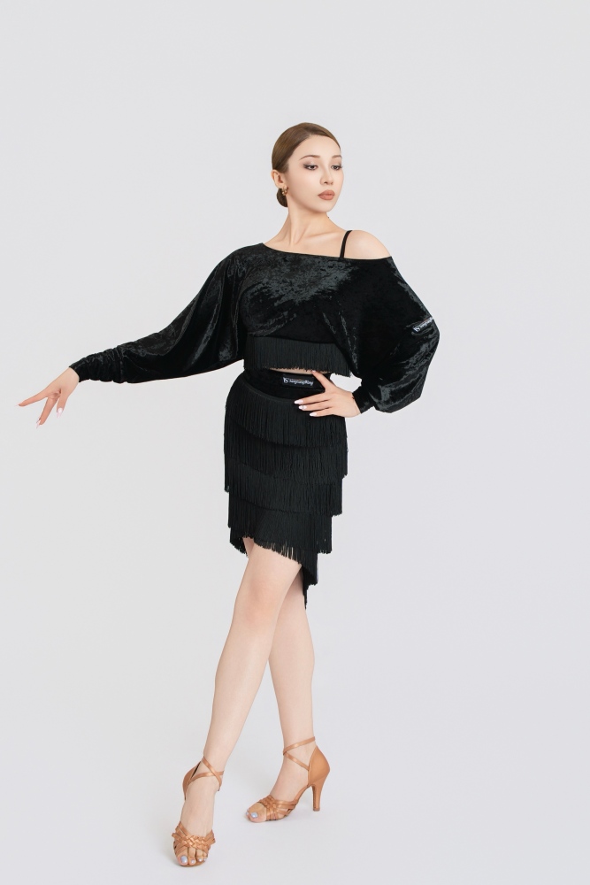 Stretchy Fringe Diamond Velvet Mermaid Skirt(Blue)#251227