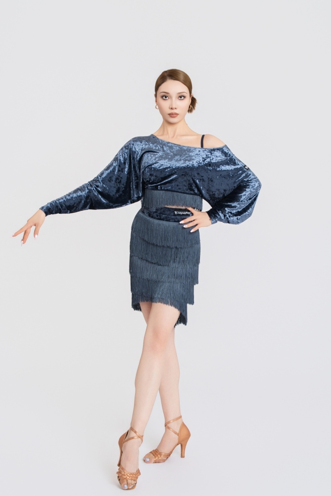 Stretchy Fringe Diamond Velvet Mermaid Skirt(Blue)#251227
