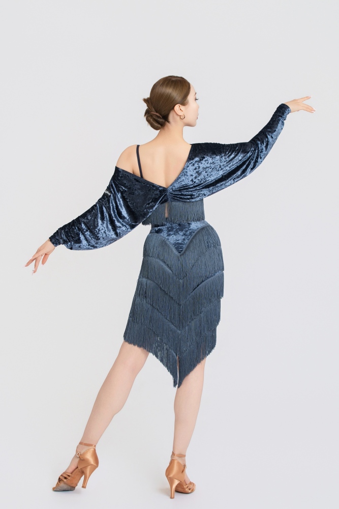Stretchy Fringe Diamond Velvet Mermaid Skirt(Blue)#251227
