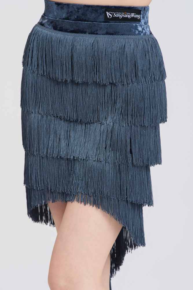 Stretchy Fringe Diamond Velvet Mermaid Skirt(Blue)#251227
