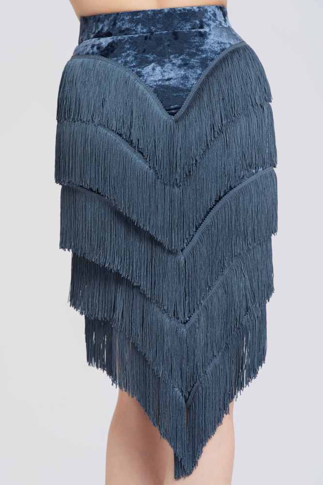 Stretchy Fringe Diamond Velvet Mermaid Skirt(Blue)#251227