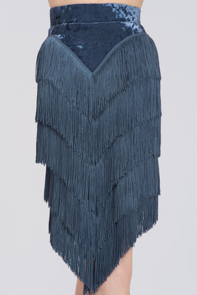 Stretchy Fringe Diamond Velvet Mermaid Skirt(Blue)#251233