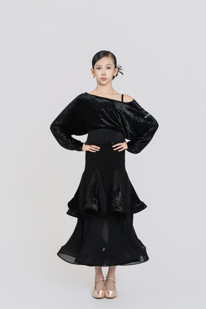 Fringe Diamond Velvet Modern Skirt(Blue)#251234