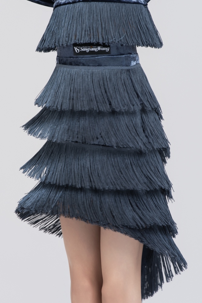 Stretchy Fringe Diamond Velvet Mermaid Skirt(Blue)#251233