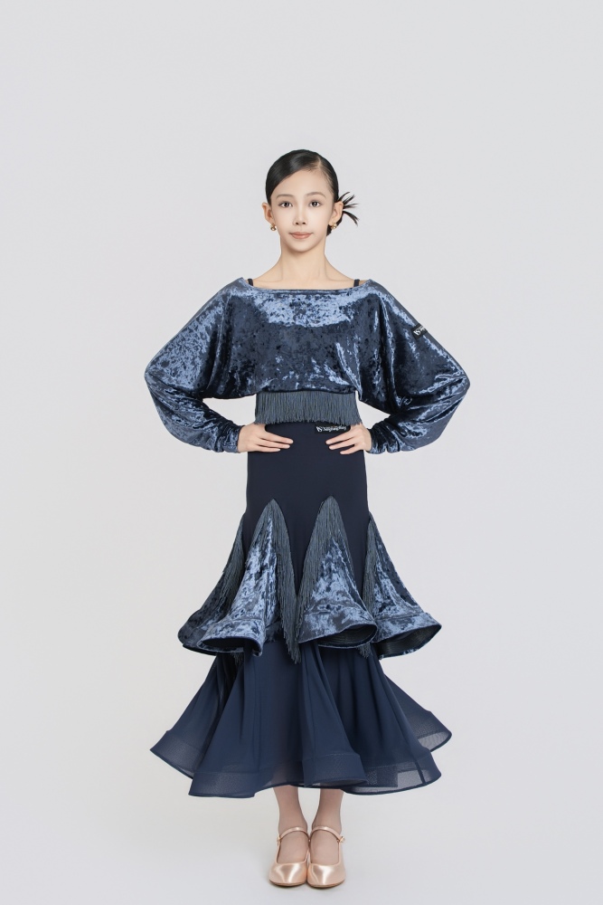 Fringe Diamond Velvet Modern Skirt(Blue)#251234