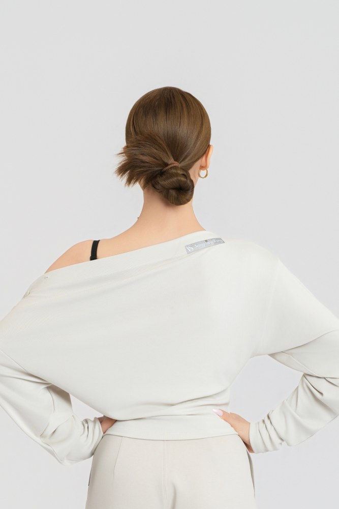 Ultra-comfort Buttoned Off-shoulder Top (Gray-beige)#260101