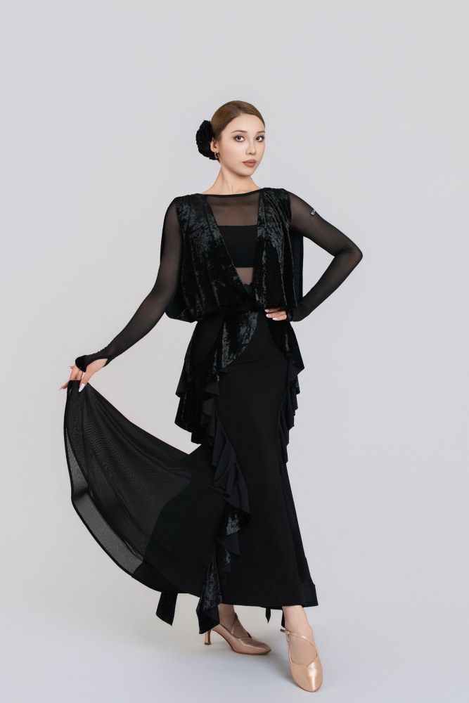 Lace Diamond Velvet Modern Dress(Black)#251237