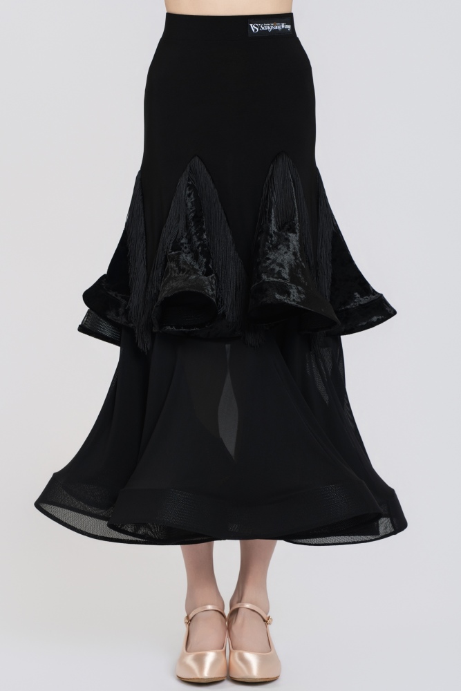 Fringe Diamond Velvet Modern Skirt(Blue)#251234