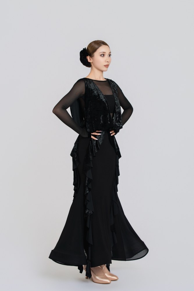 Lace Diamond Velvet Modern Dress(Black)#251237