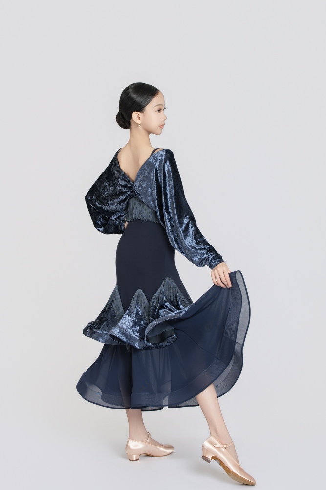 Fringe Diamond Velvet Modern Skirt(Blue)#251234