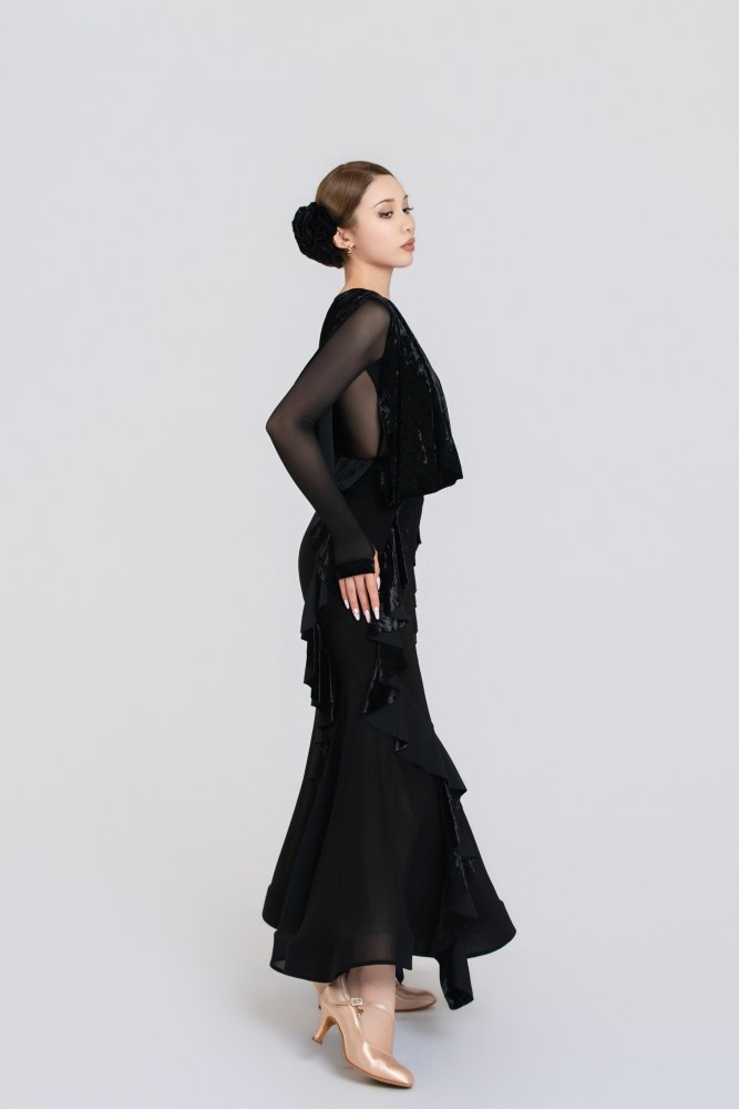 Lace Diamond Velvet Modern Dress(Black)#251237