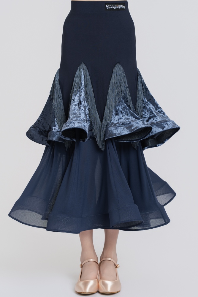 Fringe Diamond Velvet Modern Skirt(Blue)#251234