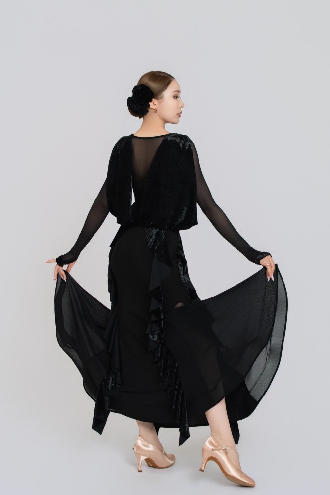 Lace Diamond Velvet Modern Dress(Black)#251237