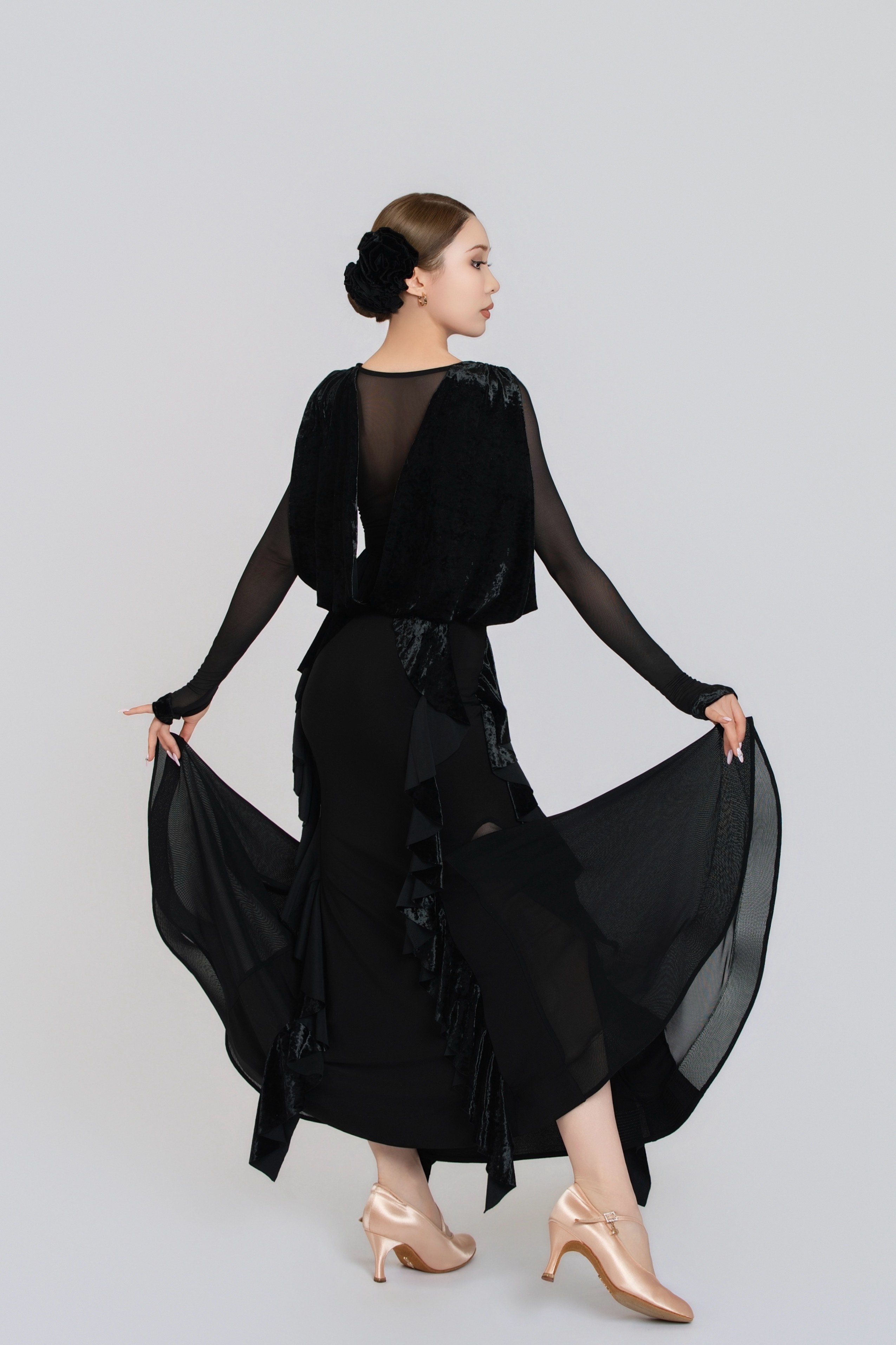 Lace Diamond Velvet Modern Dress(Black)#251237