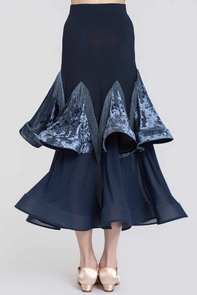Fringe Diamond Velvet Modern Skirt(Blue)#251234