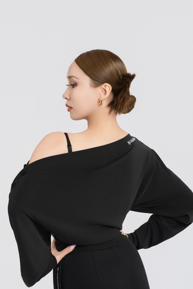 Ultra-comfort Buttoned Off-shoulder Top (Gray-beige)#260101