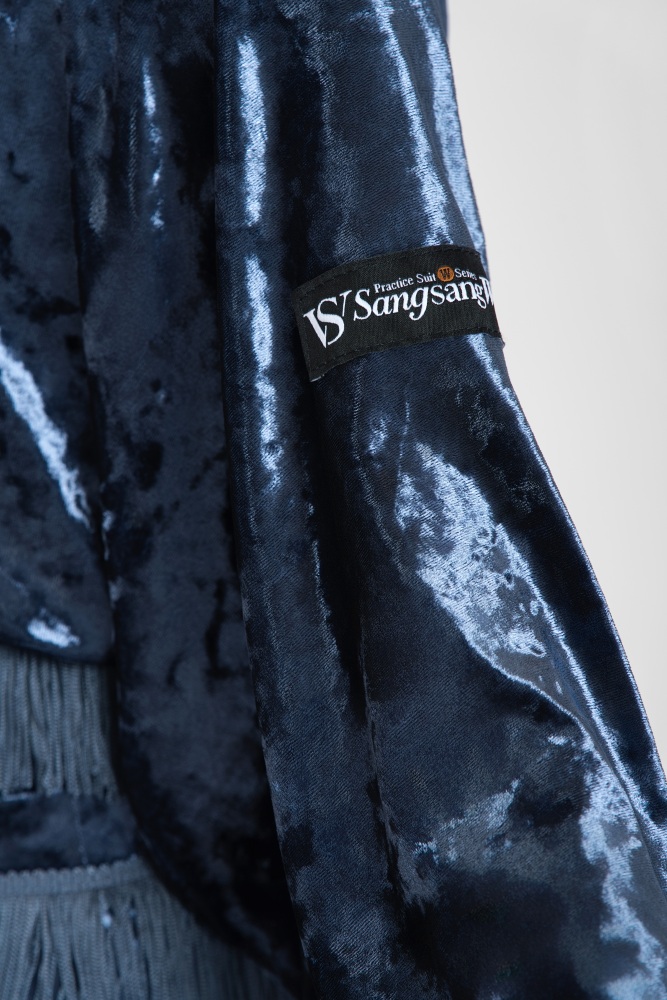 Batwing Sleeve Fringe Diamond Velvet Short Top(Blue)#251232