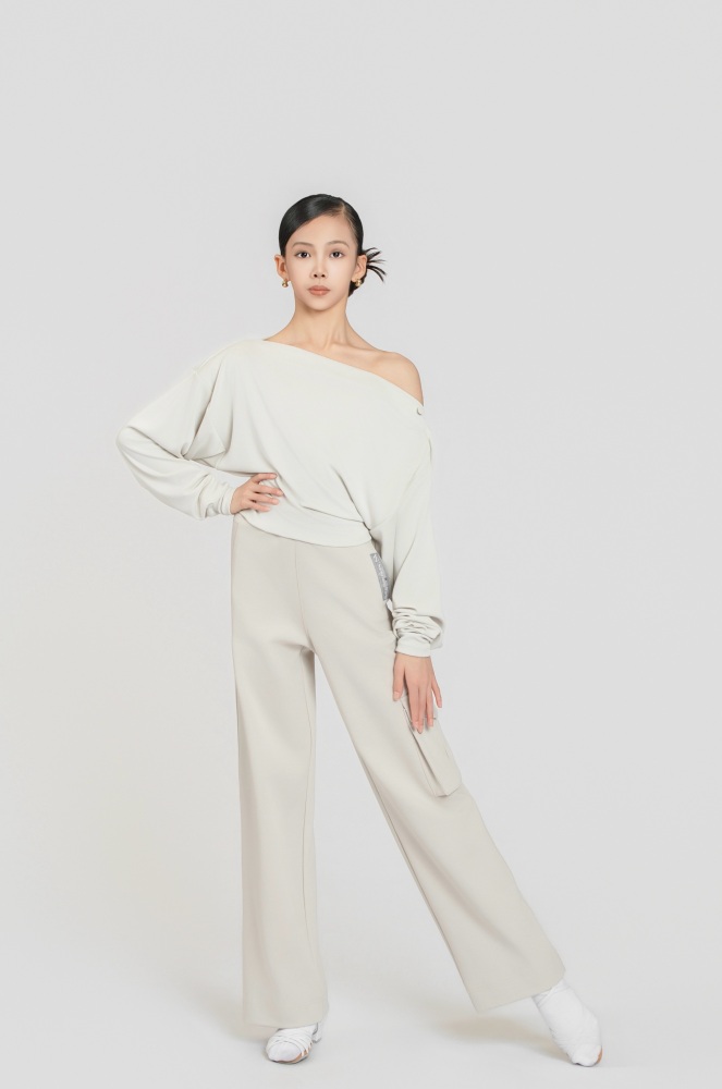 Single-pocket Cargo Pants (Gray-beige)#260106