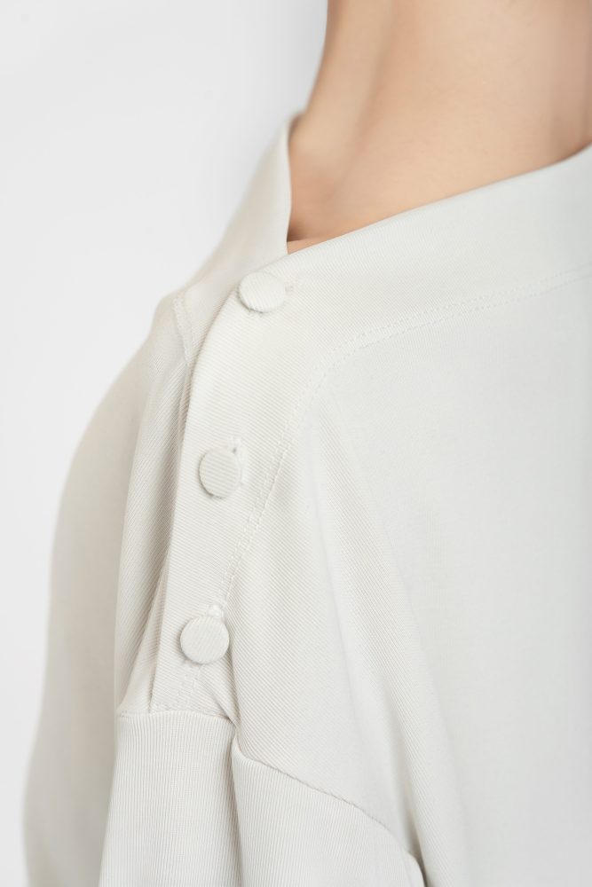 Ultra-comfort Buttoned Off-shoulder Top (Black)#260107
