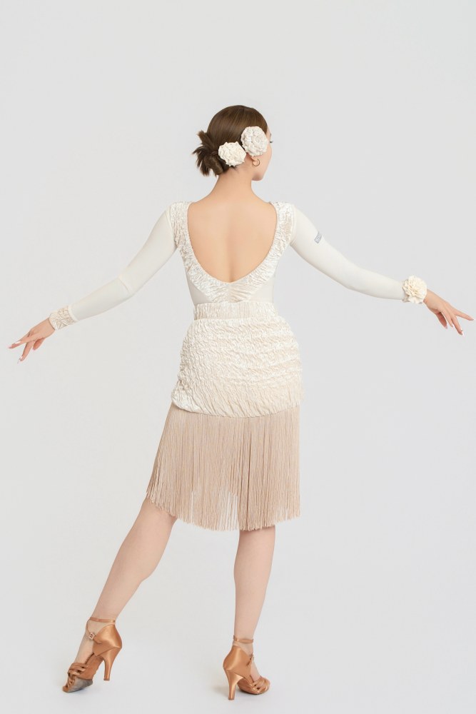 Bubble-Fleece Long Sleeve Backless Bodysuit（Off-White）#260109